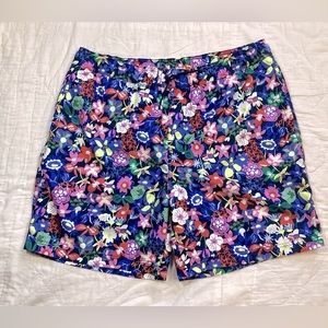 Men’s Adult Tea Collection Caribbean Blue Floral Swim Trunks Large.